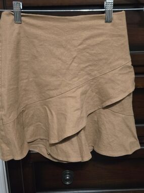 Express Camel Ruffle Hem Skirt